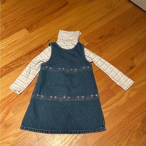 Gymboree Blue Denim Dress with Floral Accents and Matching Shirt. Size 4 EUC